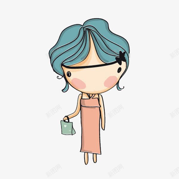 时尚的女人png免抠素材_新图网 https://ixintu.com 卡通 女人 提包 时尚的 简笔 蓝色的
