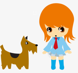 可爱小女孩和狗狗卡通矢量图素材