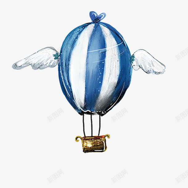 带翅膀的气球png免抠素材_新图网 https://ixintu.com 手绘 气球 翅膀 蓝色