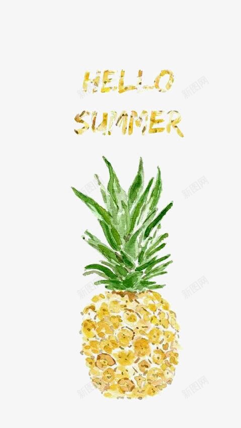 你好夏天png免抠素材_新图网 https://ixintu.com 夏天 水果 绿色 菠萝 黄色
