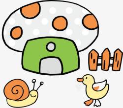 可爱卡通手绘蘑菇蜗牛鸭子素材