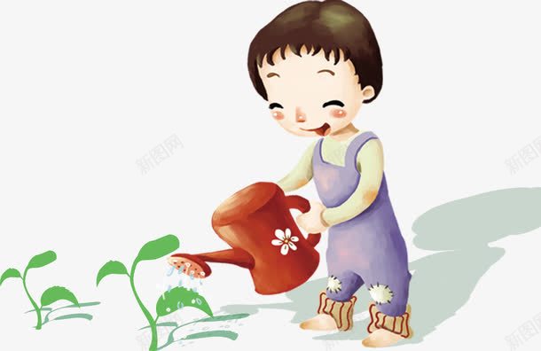 女孩在浇水png免抠素材_新图网 https://ixintu.com 卡通 女孩 水壶 花儿