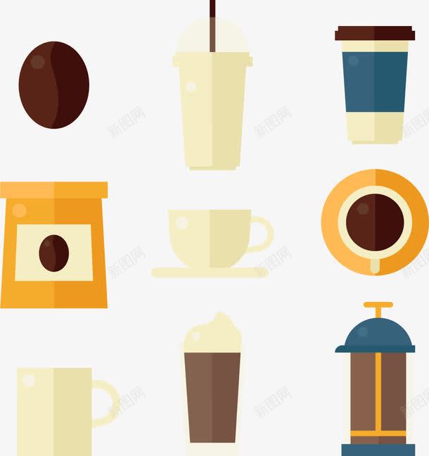 简约咖啡店用具png免抠素材_新图网 https://ixintu.com 咖啡店 咖啡杯 咖啡豆 外带杯