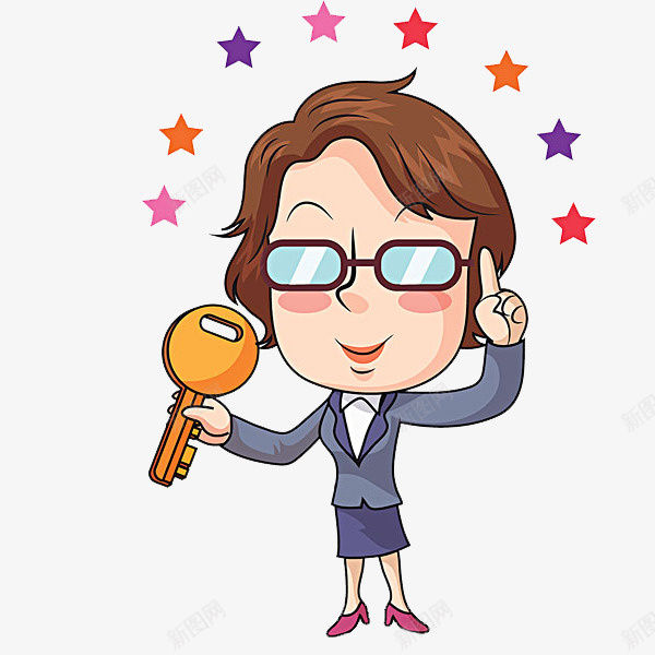拿着钥匙的女人png免抠素材_新图网 https://ixintu.com 五角星 卡通 女人 手绘 漂亮的 简笔 金钥匙