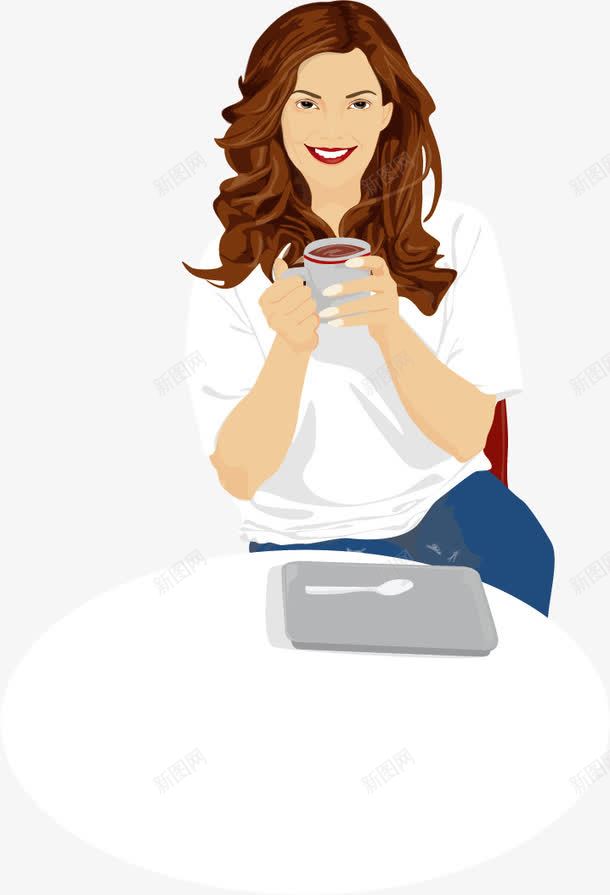 手绘喝咖啡的美女png免抠素材_新图网 https://ixintu.com 休闲 喝咖啡 手绘 美女