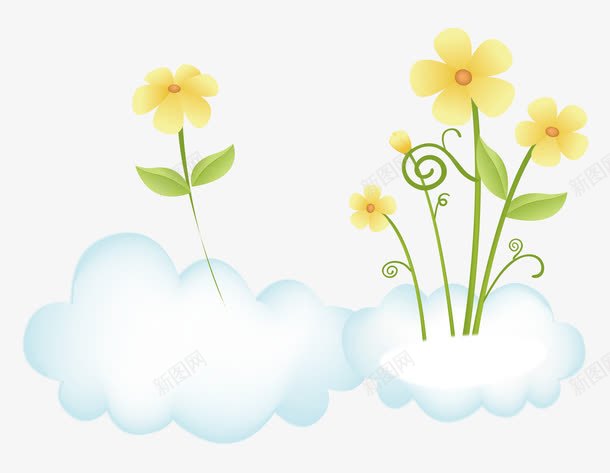 长在云上的花png免抠素材_新图网 https://ixintu.com 幼儿园装饰 花儿 黄色
