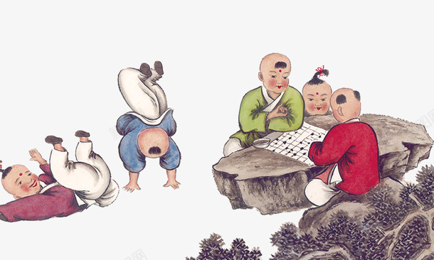 复古儿童插画中国风png免抠素材_新图网 https://ixintu.com 中国风 复古儿童插画