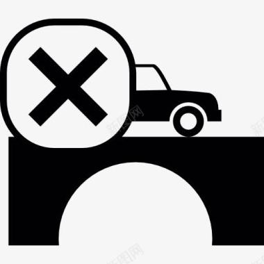 汽车过桥与十字标记图标图标