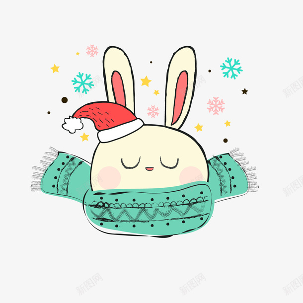 绿色围巾卡通兔子png免抠素材_新图网 https://ixintu.com 冬季兔子 卡通兔子 可爱兔子 绿色围巾 背景装饰