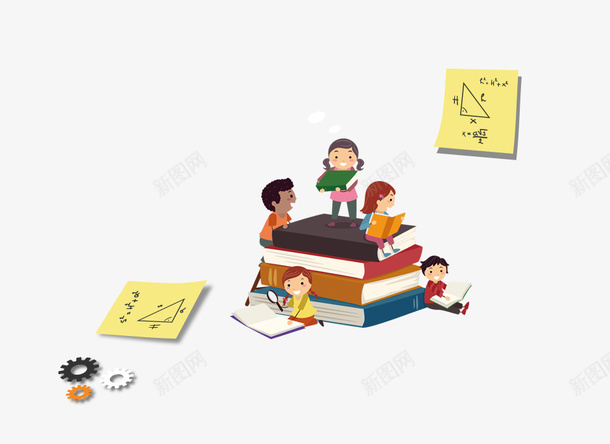卡通坐在书上的孩子psd免抠素材_新图网 https://ixintu.com 书上 卡通 学习 孩子
