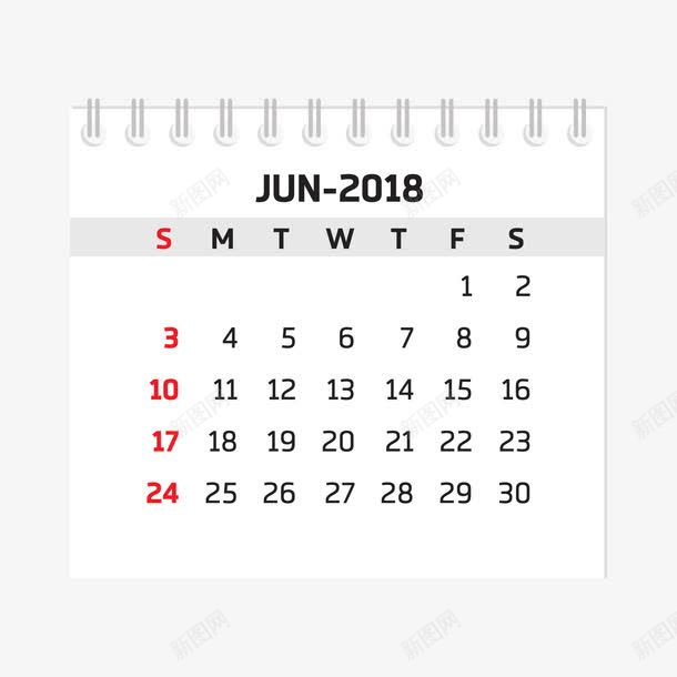 黑白色2018六月台历png免抠素材_新图网 https://ixintu.com 2018 2018台历 六月 台历 日常 白色 黑色