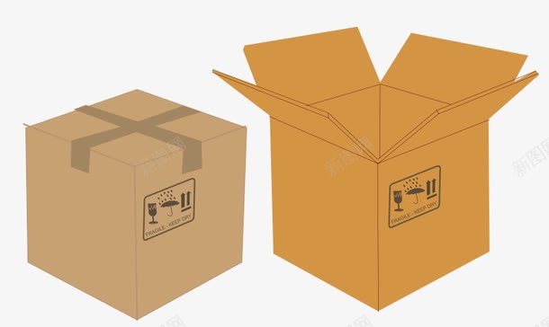 两个棕色黄色的纸箱png免抠素材_新图网 https://ixintu.com 棕色 箱子 纸箱 黄色