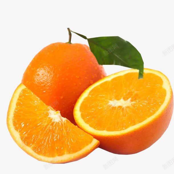 切开橙子png免抠素材_新图网 https://ixintu.com 新鲜甜橙 橙子 水果 绿叶 美食 高清 黄色