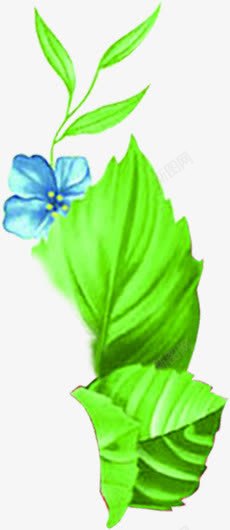 绿色手绘植物蓝色小花素材