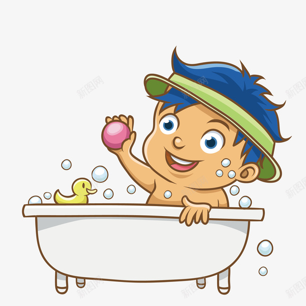 洗澡的男孩png免抠素材_新图网 https://ixintu.com PNG图形 PNG装饰 卡通 浴缸 男孩 装饰
