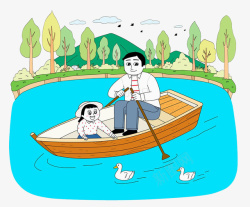 爸爸和孩子划船素材