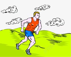 马拉松运动员草地跑步素材