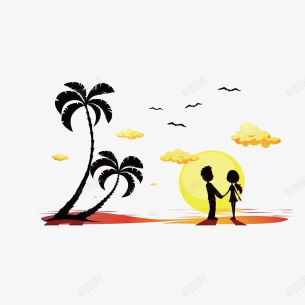 夕阳下的椰子树和人png免抠素材_新图网 https://ixintu.com 人 卡通椰子树 夕阳 椰子树