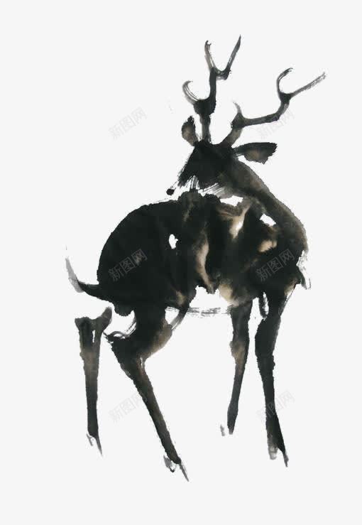 手绘水墨画黑色的鹿png免抠素材_新图网 https://ixintu.com 国画 国画鹿 水墨画 水墨鹿 鹿 黑色的鹿