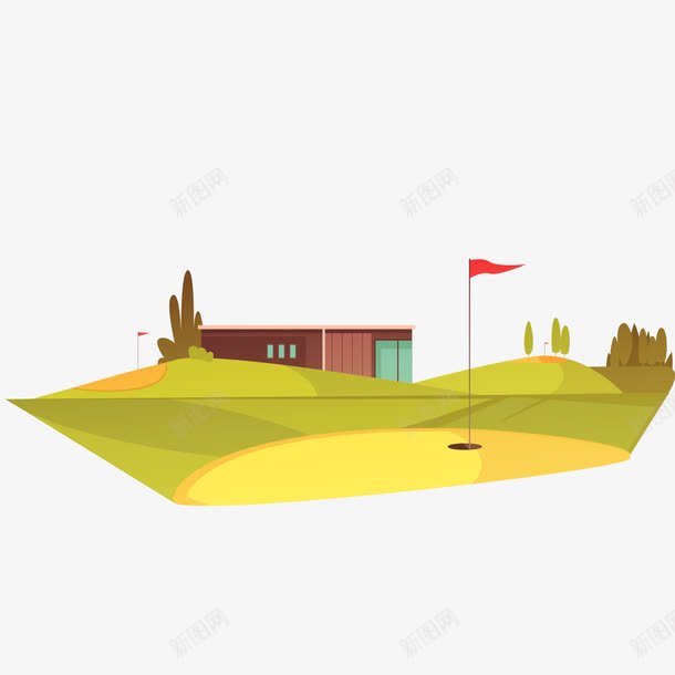 卡通高尔夫球场风景png免抠素材_新图网 https://ixintu.com 卡通 球场 绿色风景 风景 高尔夫球