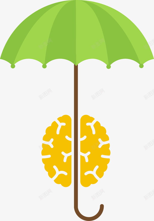手绘伞和大脑矢量图ai免抠素材_新图网 https://ixintu.com 伞 卡通 大脑 手绘 绿色 矢量图