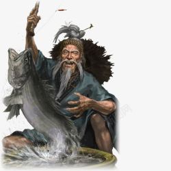 钓鱼的老头手绘钓鱼的乞丐高清图片