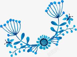创意合成手绘蓝色的植物花朵素材