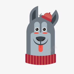 灰红色冬季动物狗头像矢量图素材