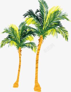 手绘卡通椰子树效果海报图素材