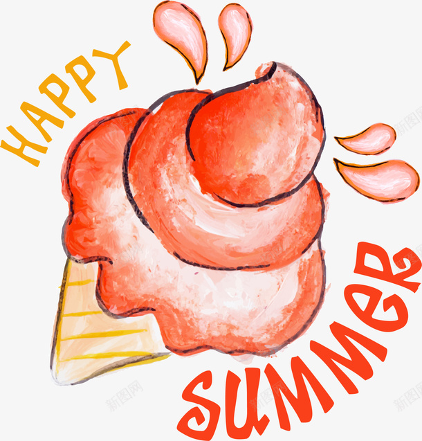 夏天快乐手绘冰激凌png免抠素材_新图网 https://ixintu.com happy summer 夏天快乐 夏季冰激凌 手绘冰激凌 水彩 绘画