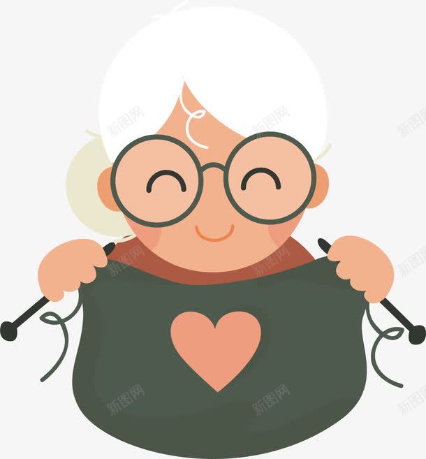织毛衣老奶奶png免抠素材_新图网 https://ixintu.com 可爱 彩色 手绘的 毛衣 漫画 爱心 矢量的 编织毛衣 老奶奶 老婆婆卡通