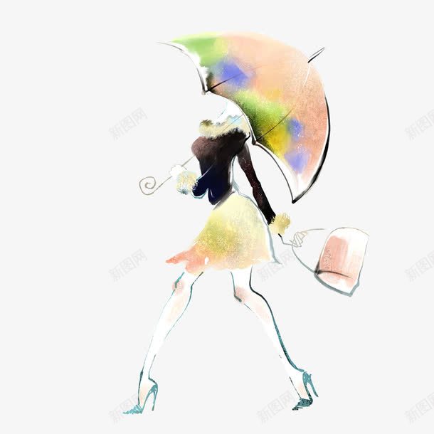 撑伞的时尚女人png免抠素材_新图网 https://ixintu.com 女人 手绘 水彩