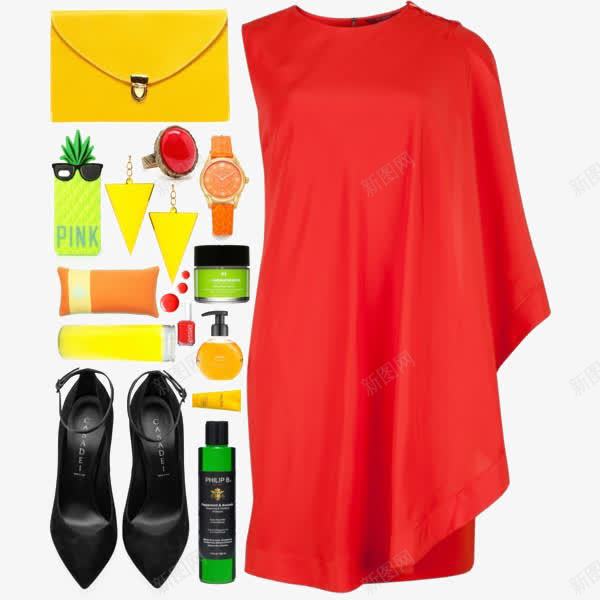 红色连衣裙和高跟鞋png免抠素材_新图网 https://ixintu.com 服装搭配 红色连衣裙 高跟鞋