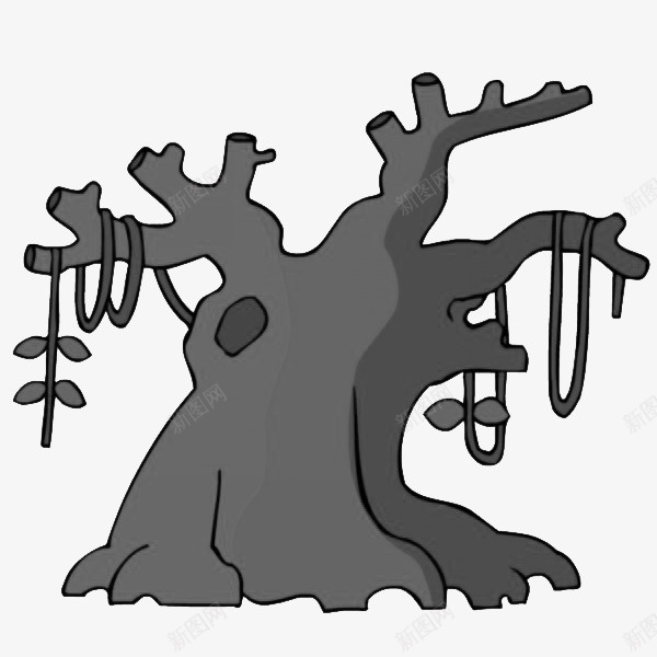 手绘古树png免抠素材_新图网 https://ixintu.com 一棵 卡通 古树 手绘 树干 树枝 灰色 简图