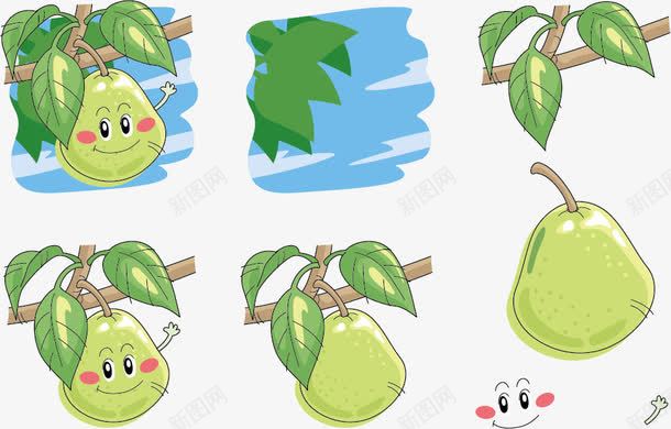 树上的梨子表情png免抠素材_新图网 https://ixintu.com 叶子 手绘 打招呼 树上 梨子 水果 表情