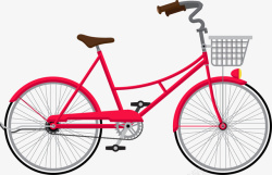 路边停放的红色自行车素材