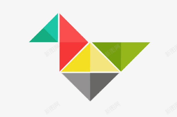 彩色三角形组成的小鸟图案png免抠素材_新图网 https://ixintu.com 三角形 几何形状 小鸟 彩色图案 红色三角形 绿色三角形