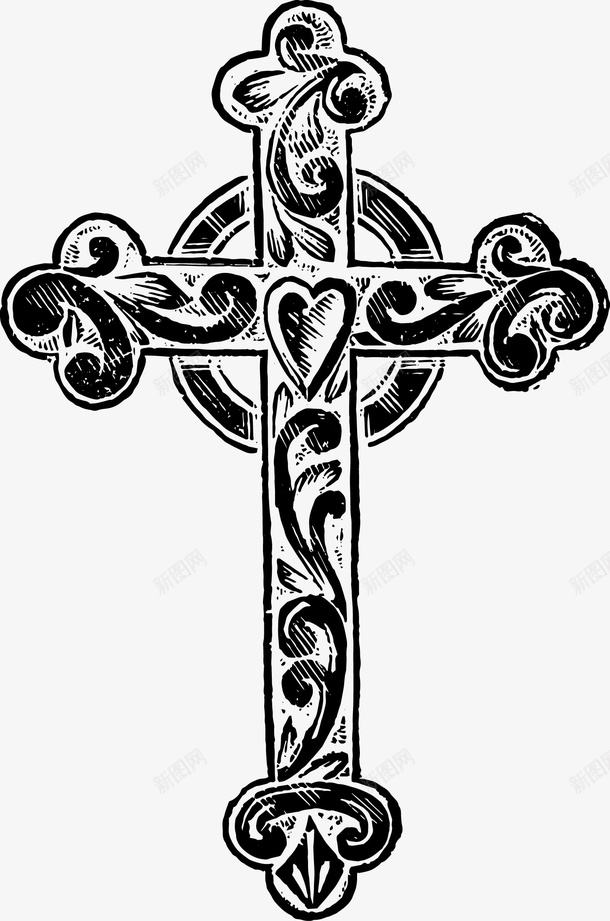 十字架装饰png免抠素材_新图网 https://ixintu.com 创意 十字架 卡通 手绘 爱心 简图 装饰 黑色