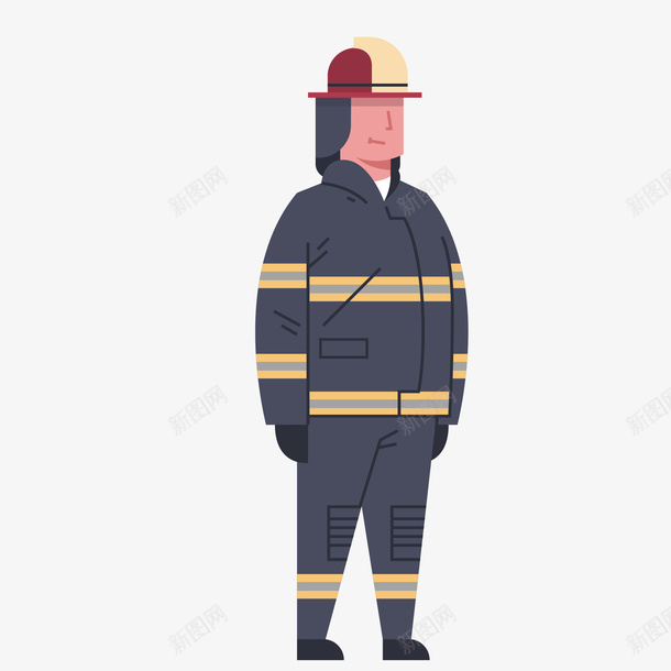 站立的卡通消防员png免抠素材_新图网 https://ixintu.com 人物 卡通消防员 帽子 手绘人物 消防员 消防服