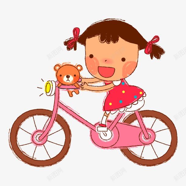 小女孩png免抠素材_新图网 https://ixintu.com 人物 人物插画 单车 卡通人物 女孩 插画 自行车