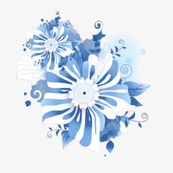 浅蓝色花朵花叶素材