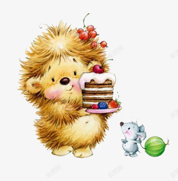 手绘拿着蛋糕的小刺猬png免抠素材_新图网 https://ixintu.com 动物 卡通 手托着蛋糕 手绘 蛋糕
