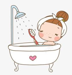 卡通女孩洗澡素材