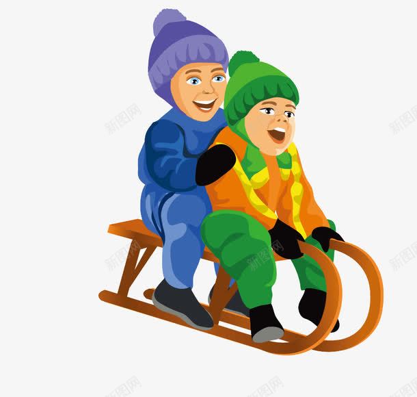 卡通双人滑雪橇png免抠素材_新图网 https://ixintu.com 卡通 卡通人物 双人雪橇 夫妻 小人 滑雪 雪橇