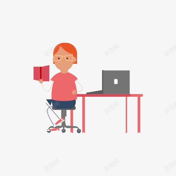 电脑和看书的人png免抠素材_新图网 https://ixintu.com 书 人 灰色 电脑 矢量人 矢量电脑 红色