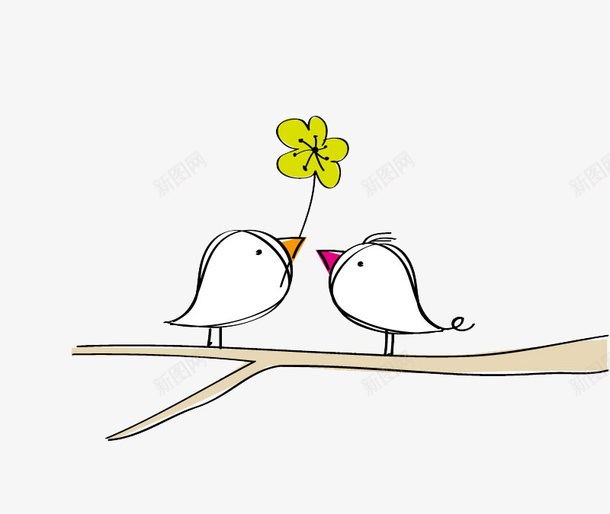两只小鸟鲜花背景png免抠素材_新图网 https://ixintu.com 两只小鸟 可爱 背景 鲜花
