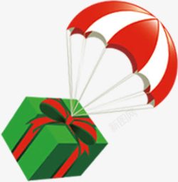 带降落伞的绿色礼物盒素材