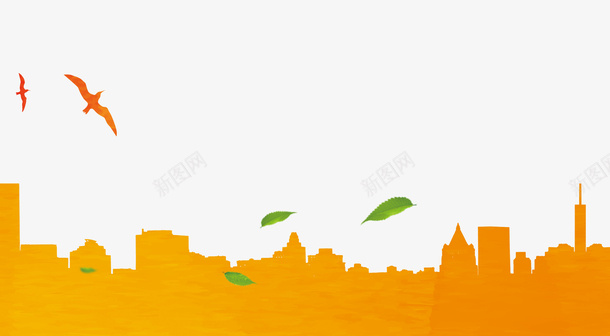 橘黄色城市剪影png免抠素材_新图网 https://ixintu.com png图形 png装饰 剪影 城市 建筑物 手绘 装饰