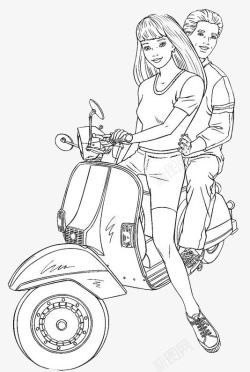 载着女孩卡通插画女孩骑着电瓶车载着男孩高清图片
