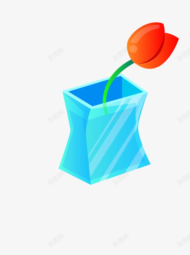 一支装在花瓶中的花朵矢量图ai免抠素材_新图网 https://ixintu.com 矢量鲜花 花瓶 蓝色 装饰 鲜花 矢量图